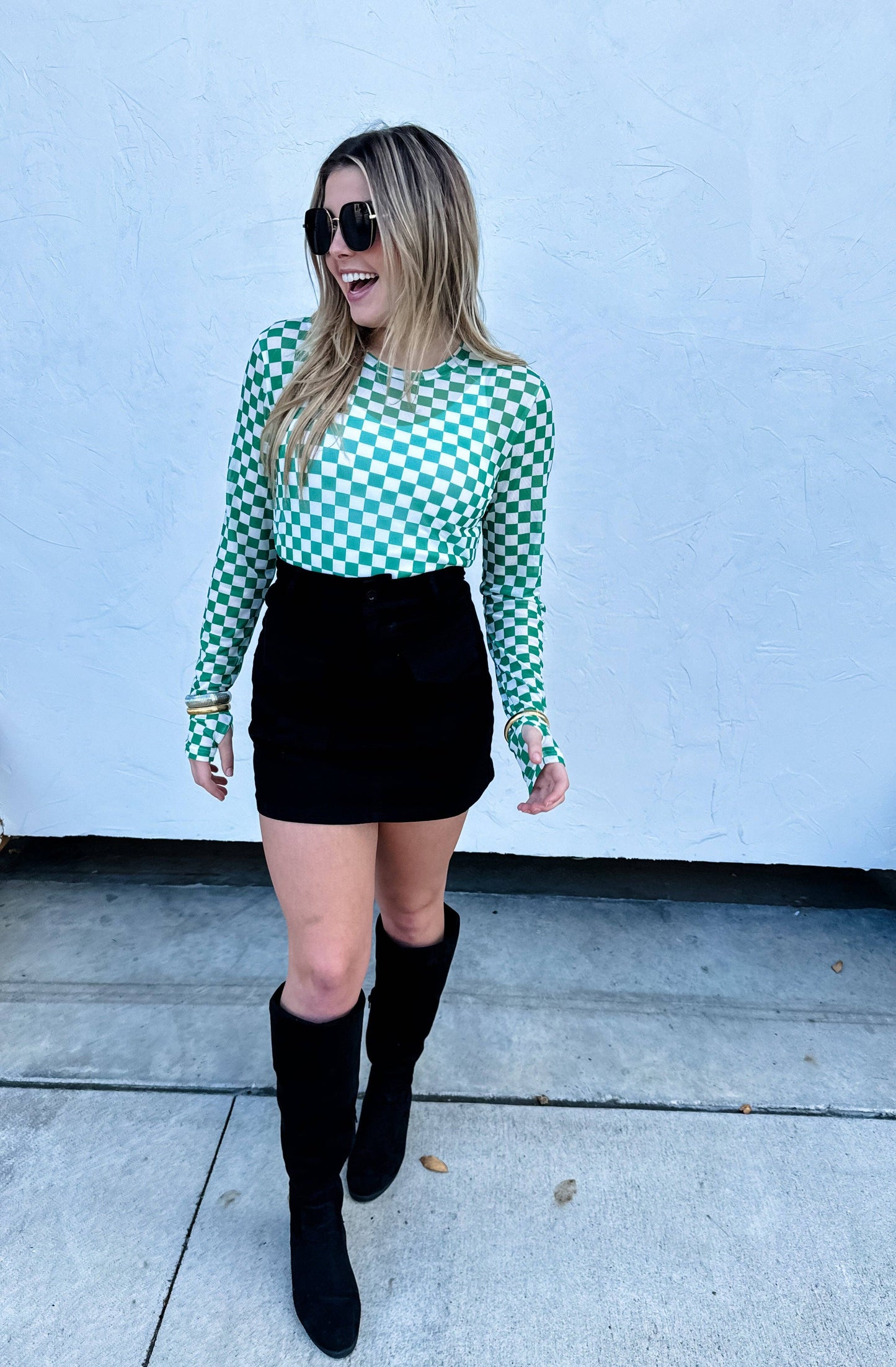 CHECKER DRESS IT UP MESH TOPS: S/M / GREEN CHECKER