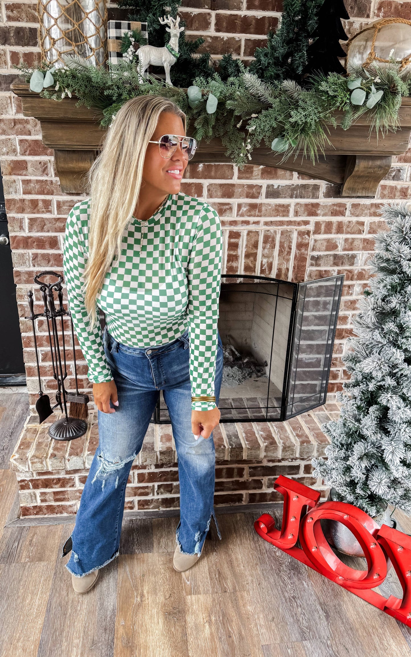 CHECKER DRESS IT UP MESH TOPS: S/M / GREEN CHECKER