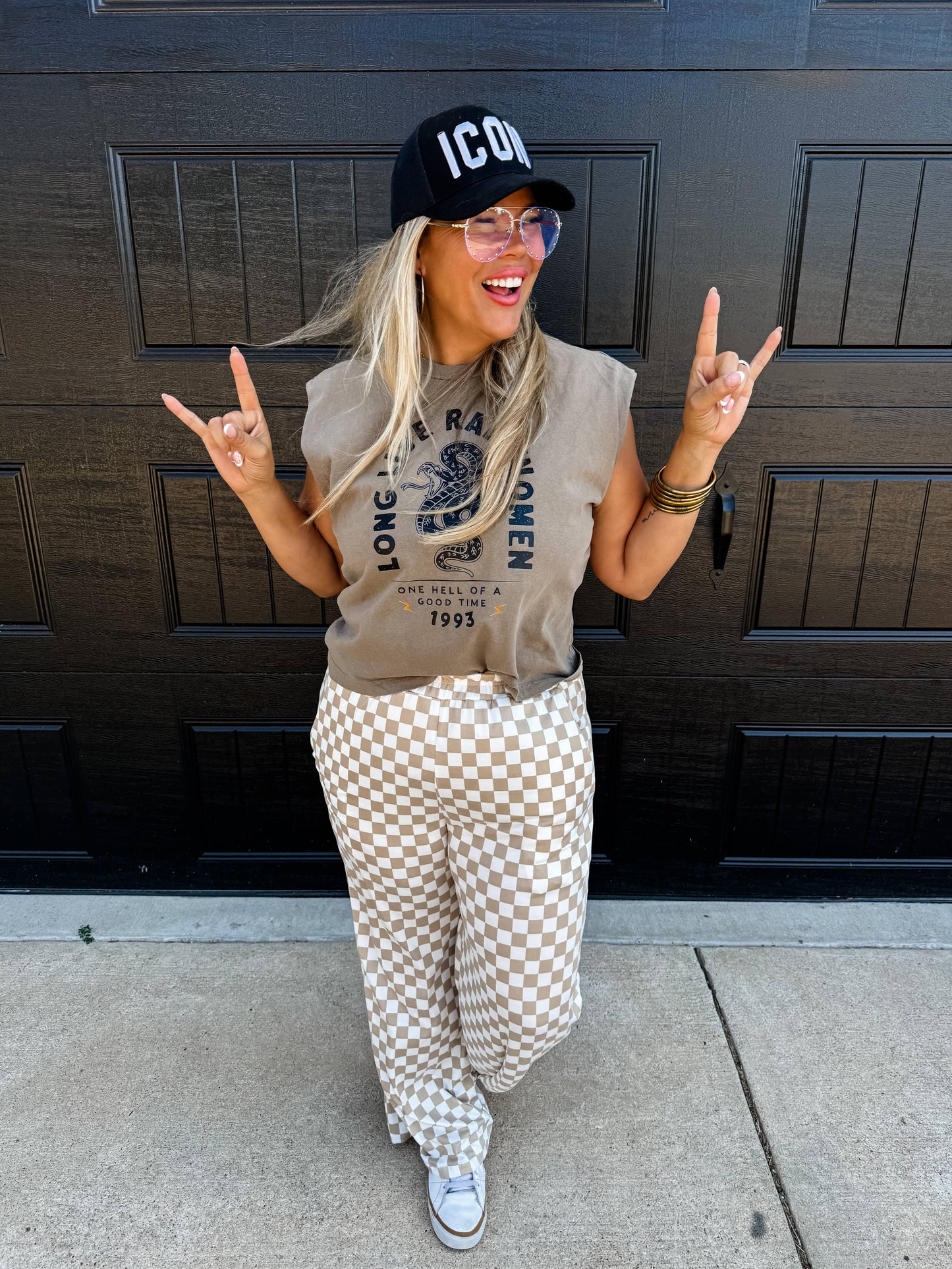 BOLD BLOCK CHECKER PANTS- NEUTRALS: Beige/White / S/M