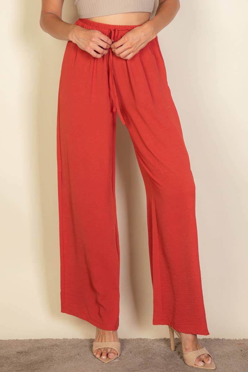 Drawstring waist wide leg minimalist pants: Black / S