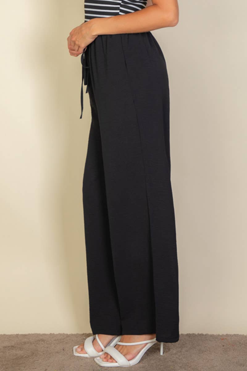 Drawstring waist wide leg minimalist pants: Taupe / M