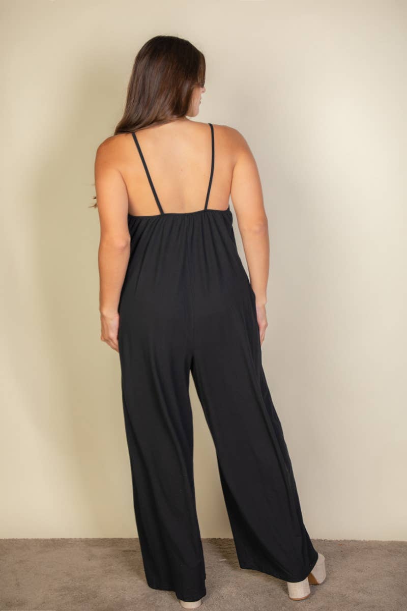 Plus Spaghetti strap solid wide jumpsuit: Taupe / 2X