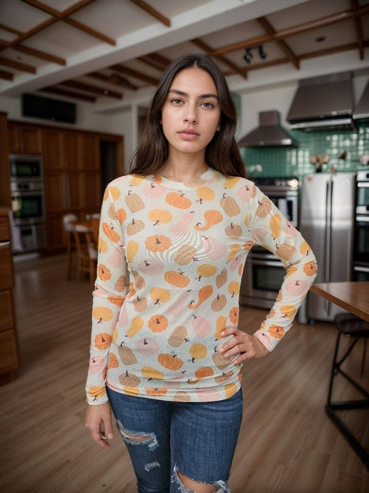 MK762 Pumpkins & Gourds Mesh Top: Fall / L