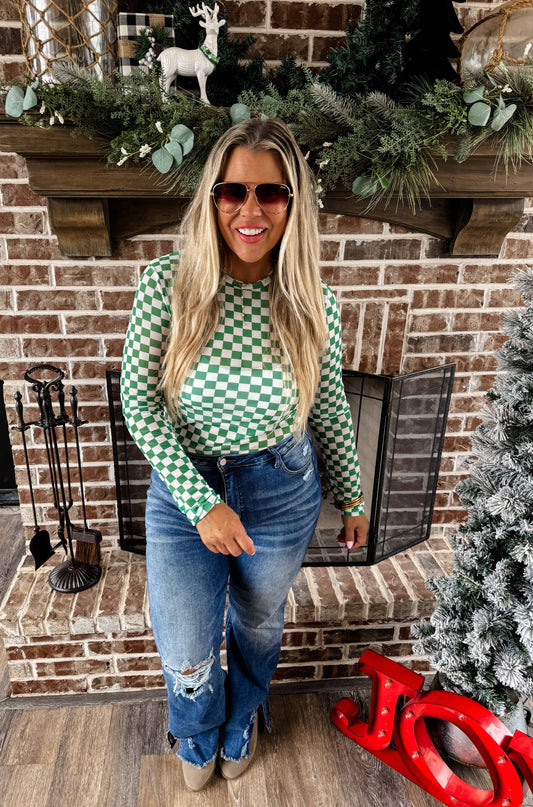 CHECKER DRESS IT UP MESH TOPS: L/XL / GREEN CHECKER