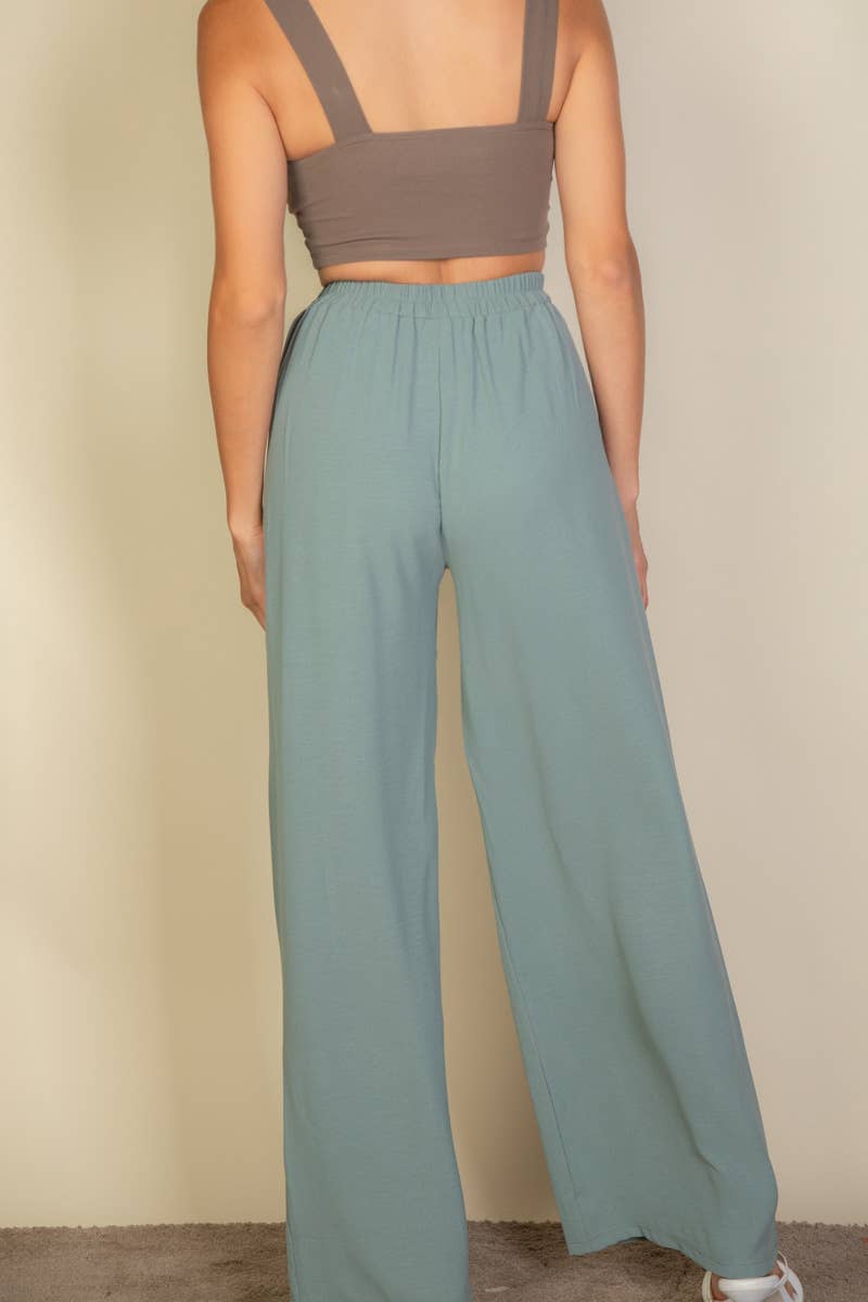 Drawstring waist wide leg minimalist pants: Black / S