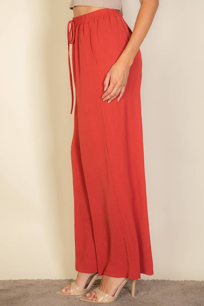 Drawstring waist wide leg minimalist pants: Taupe / S