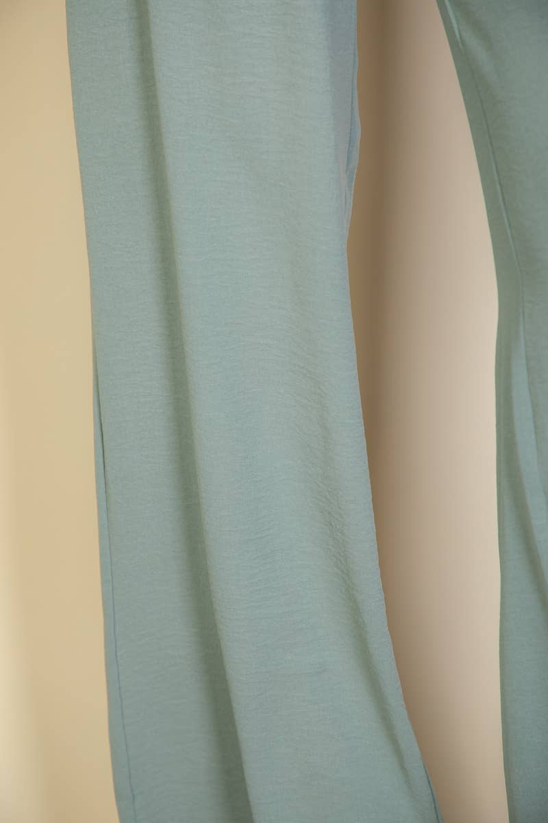 Drawstring waist wide leg minimalist pants: Taupe / L