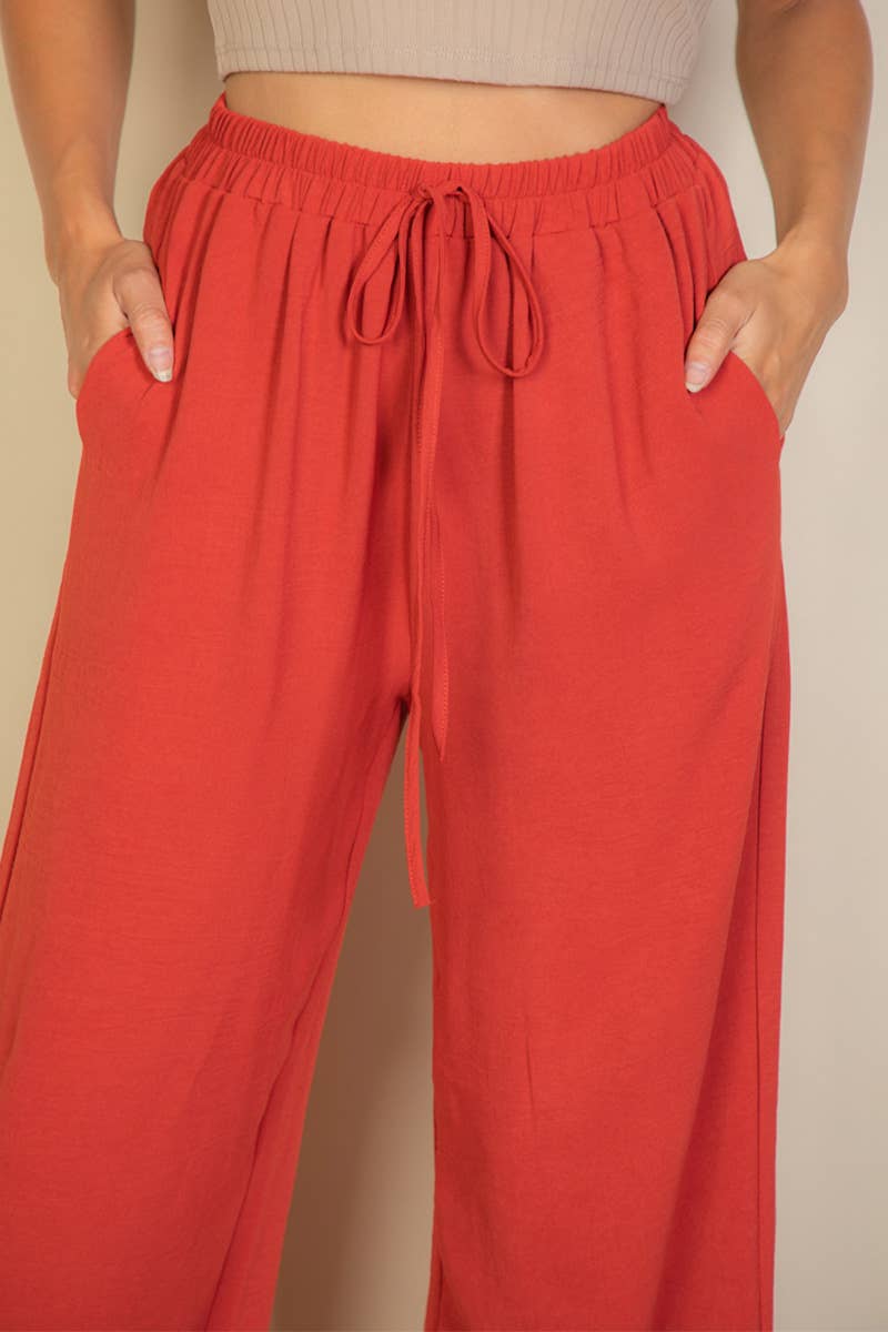 Drawstring waist wide leg minimalist pants: Black / M