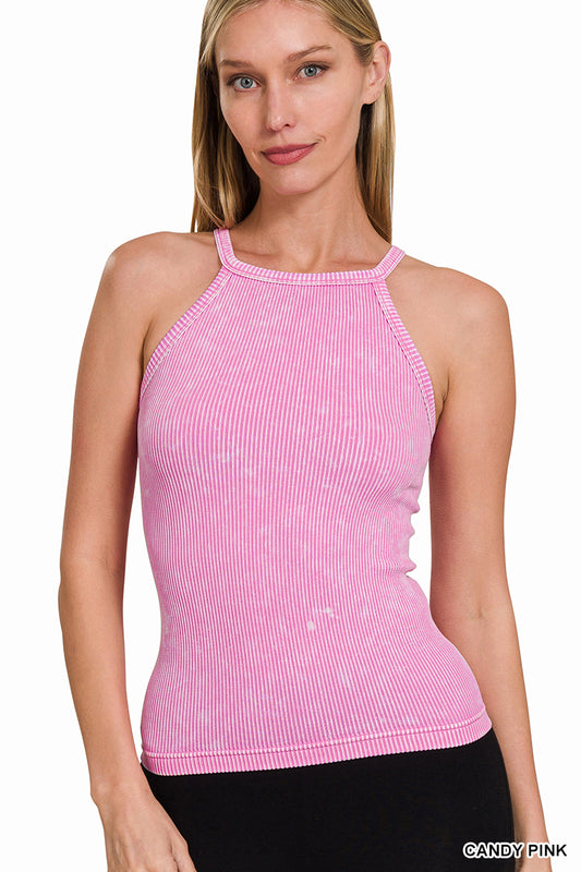 Zenana Stone Washed Ribbed Seamless Cami