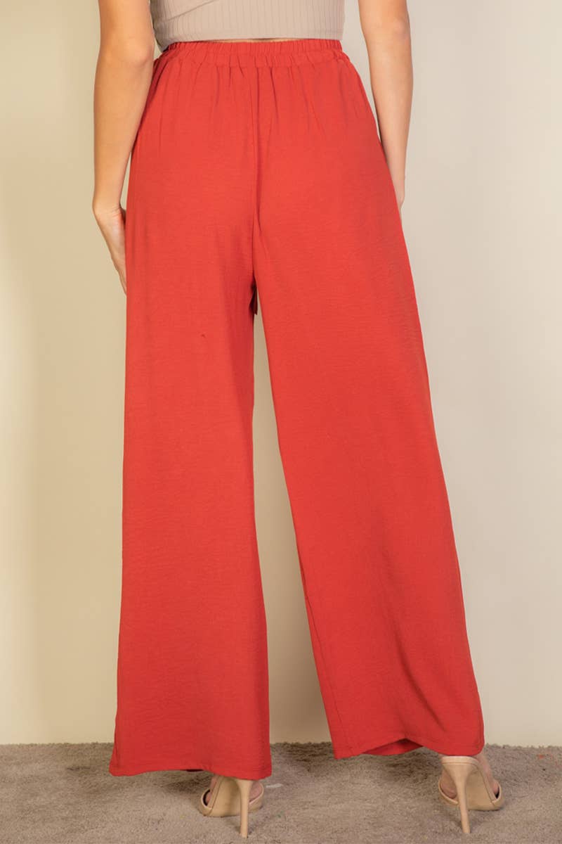 Drawstring waist wide leg minimalist pants: Black / S